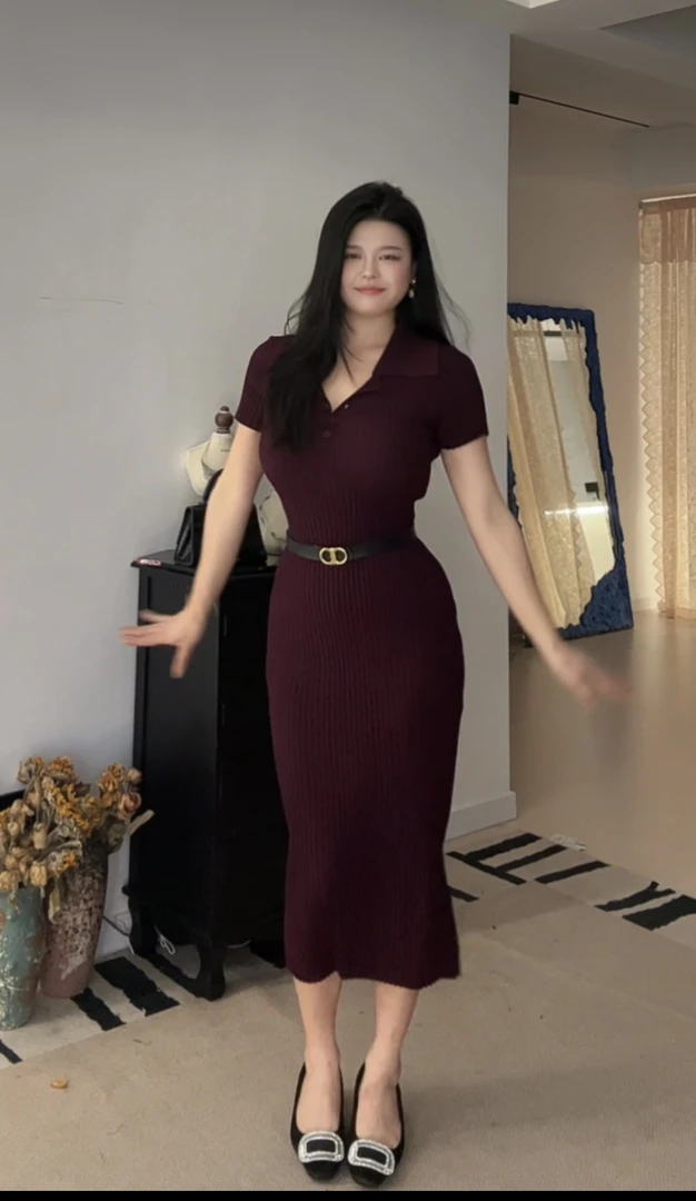 【你伍老板娘】“美杜莎 polo 翻领短袖连衣裙长款包臀高弹小妈风