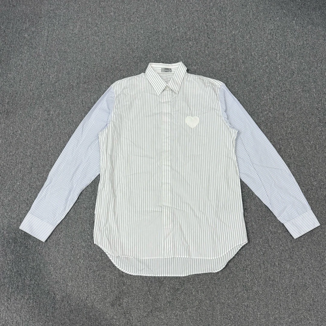 99新 DIOR/迪奥 21993215Dior迪奥爱心刺绣条纹长袖衬衫 42码99新