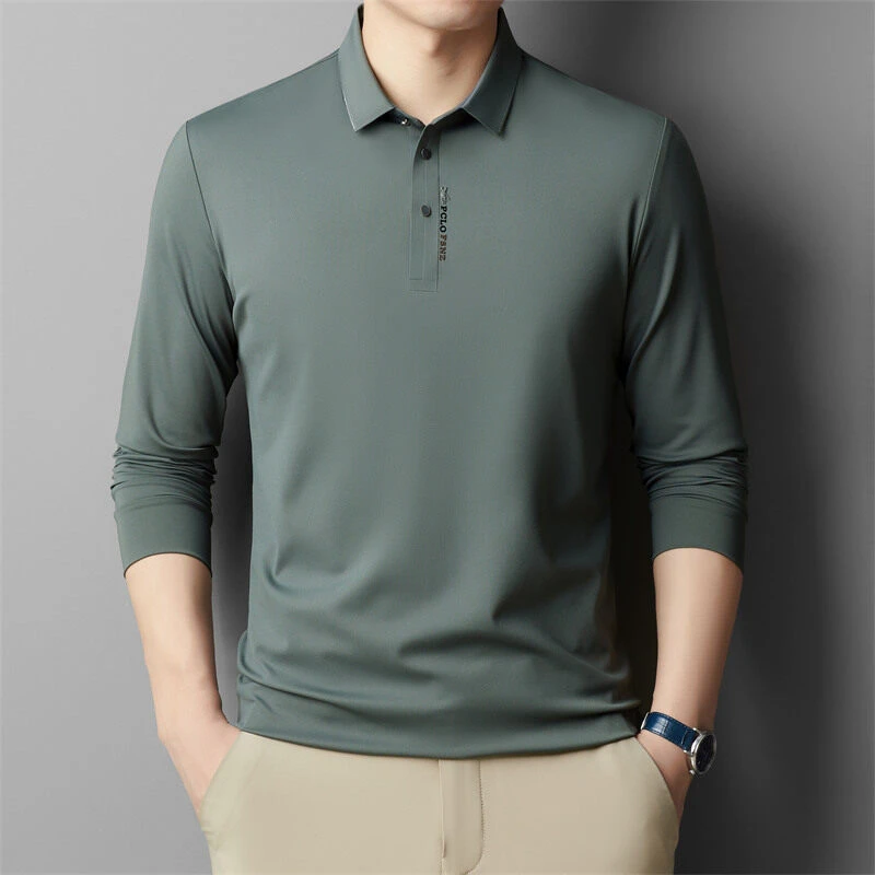 【工厂直销】春秋男士新款长袖T恤青年修身翻领体恤休闲打底衫