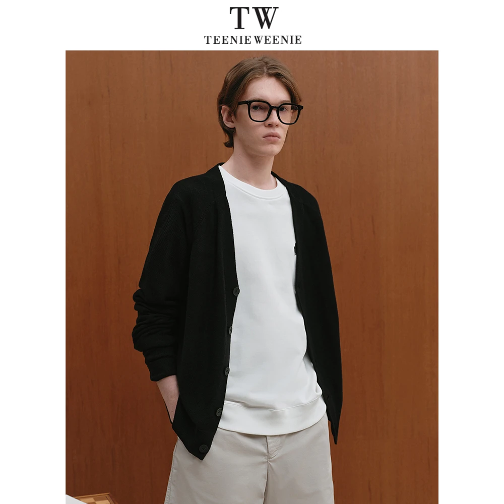 TeenieWeenie小熊男装毛衣2025春季新款简约学院松弛V领针织开衫