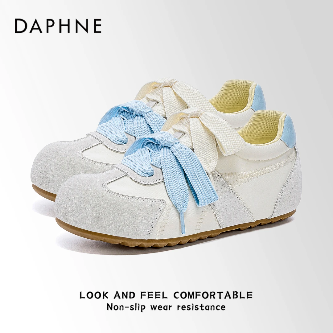 达芙妮小白鞋女秋季泡芙鞋透气配裙子平底德训板鞋百搭芭蕾运动鞋