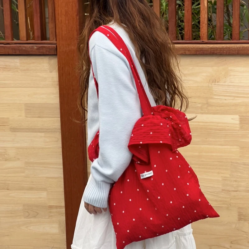红色少女｜春夏韩系ins红色甜美木耳边大容量单肩包