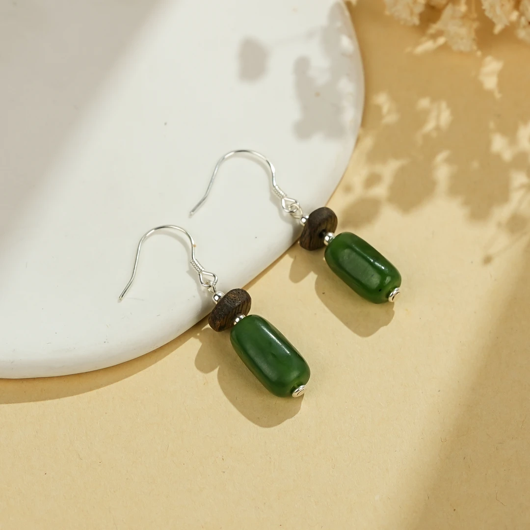 周西西精美珠宝和田玉碧玉耳钩s925银新中式国风多样性发货20752