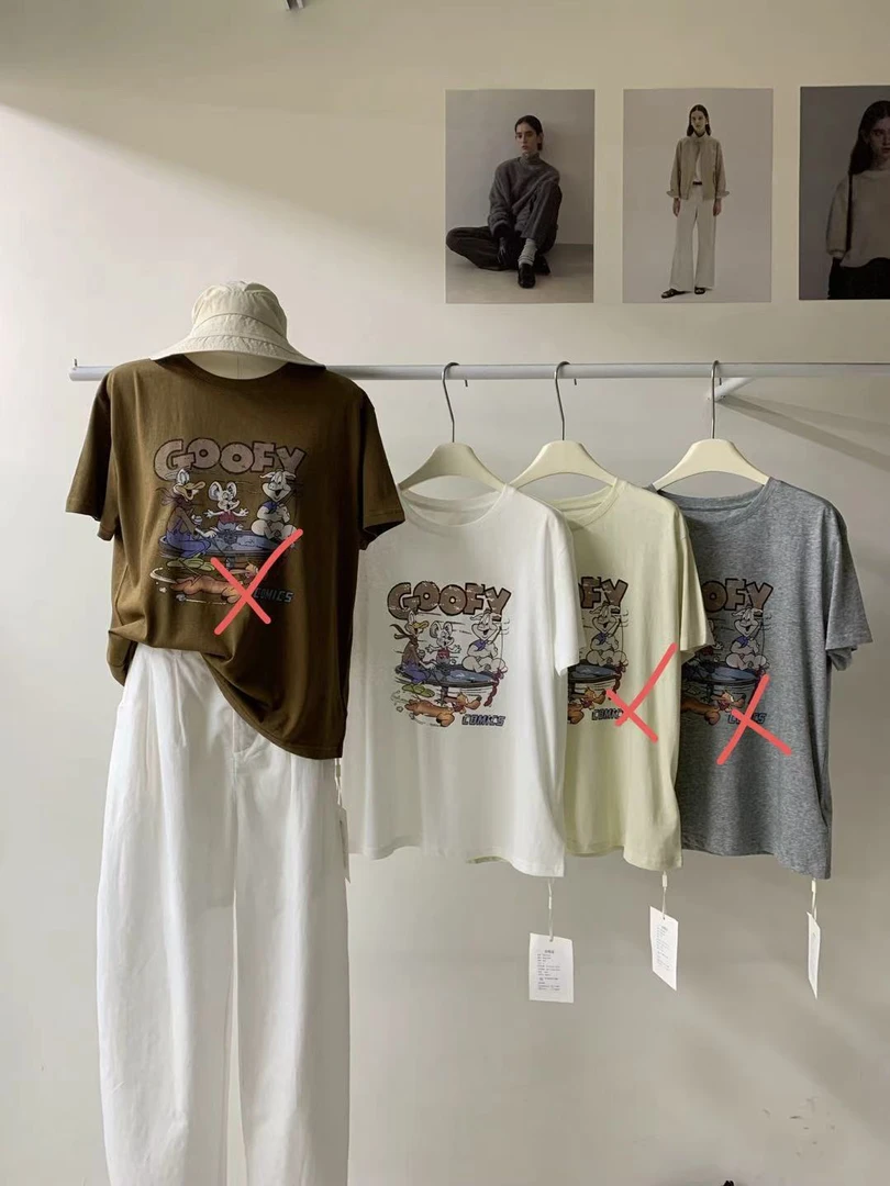 abow@82578 韩系简约卡通图案印花短袖T恤 6-7