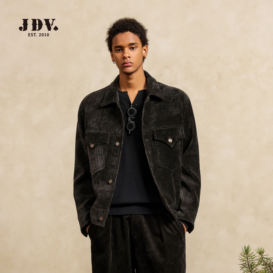J.D.V秋季新款商场同款翻领宽松短款男夹克复古休闲外套WJK5366