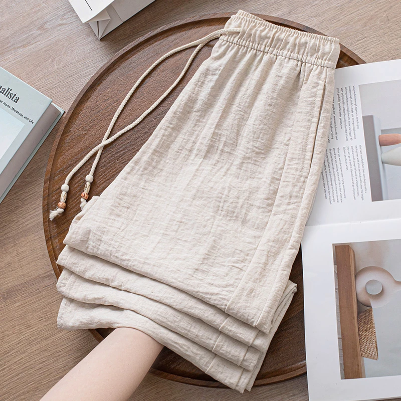 亚麻阔腿裤女夏季薄款2025新款高腰宽松今年流行爆款凉凉裤直筒裤