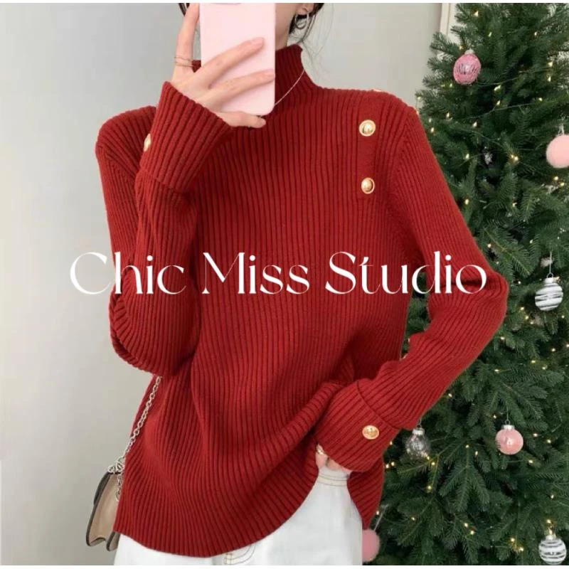 【南瓜色】3561超柔软高品质中领针织毛衣