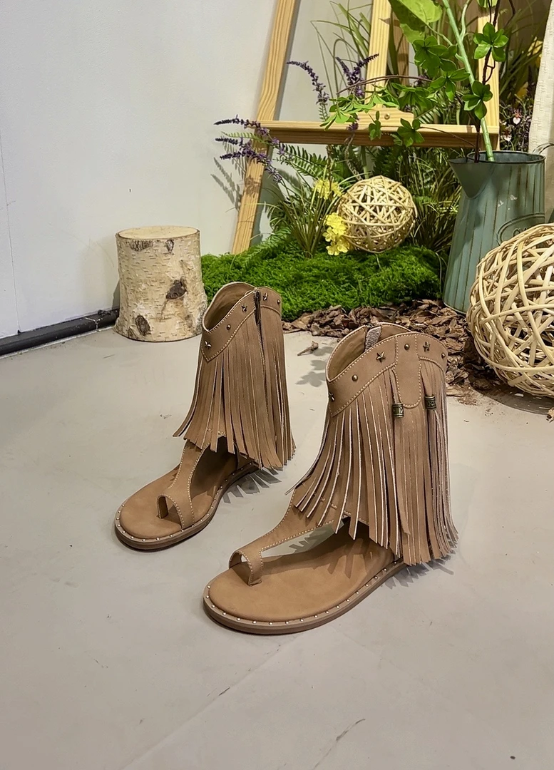 唐乐乐丨25new春夏限定套指流苏凉鞋复古百搭女鞋 6007