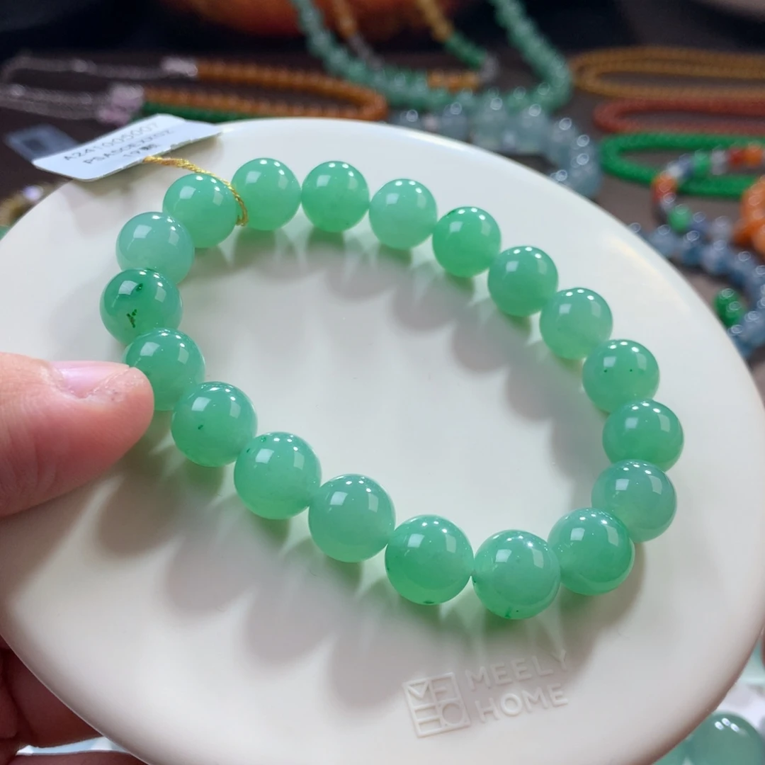 未镶嵌手链翡翠冰胶细润甜绿手串 卡10