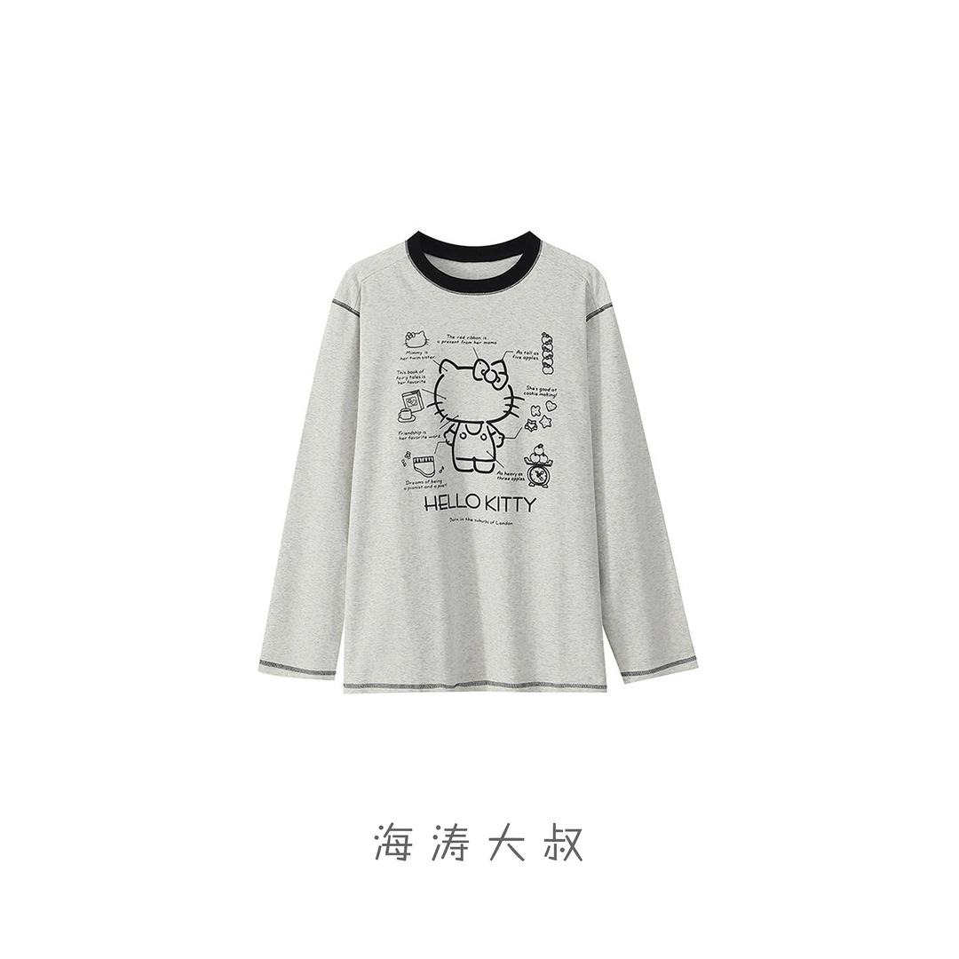 【海涛大叔】撞色领明线小猫圆领长袖T恤
