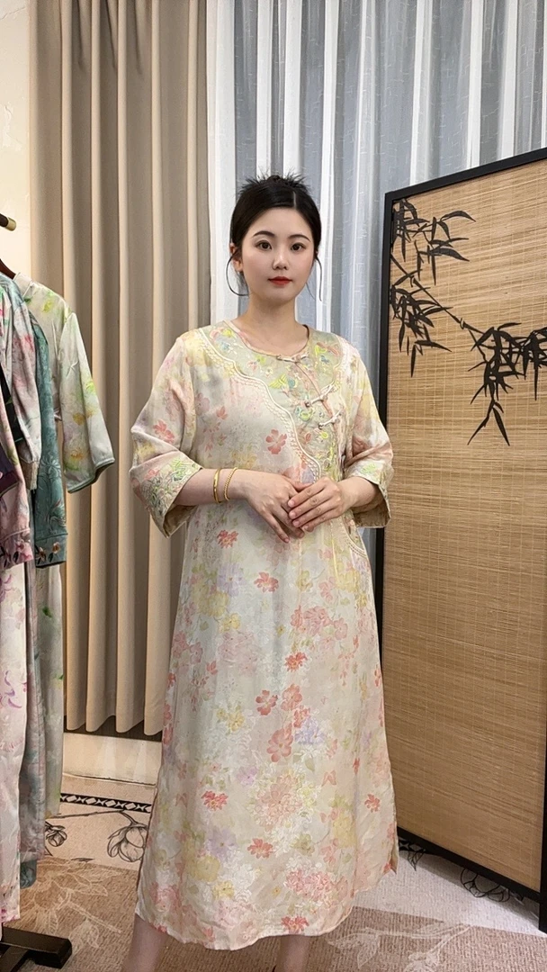 【烟棠春】夏季高端时尚气质印花复古中长款新中式日常女装连衣裙