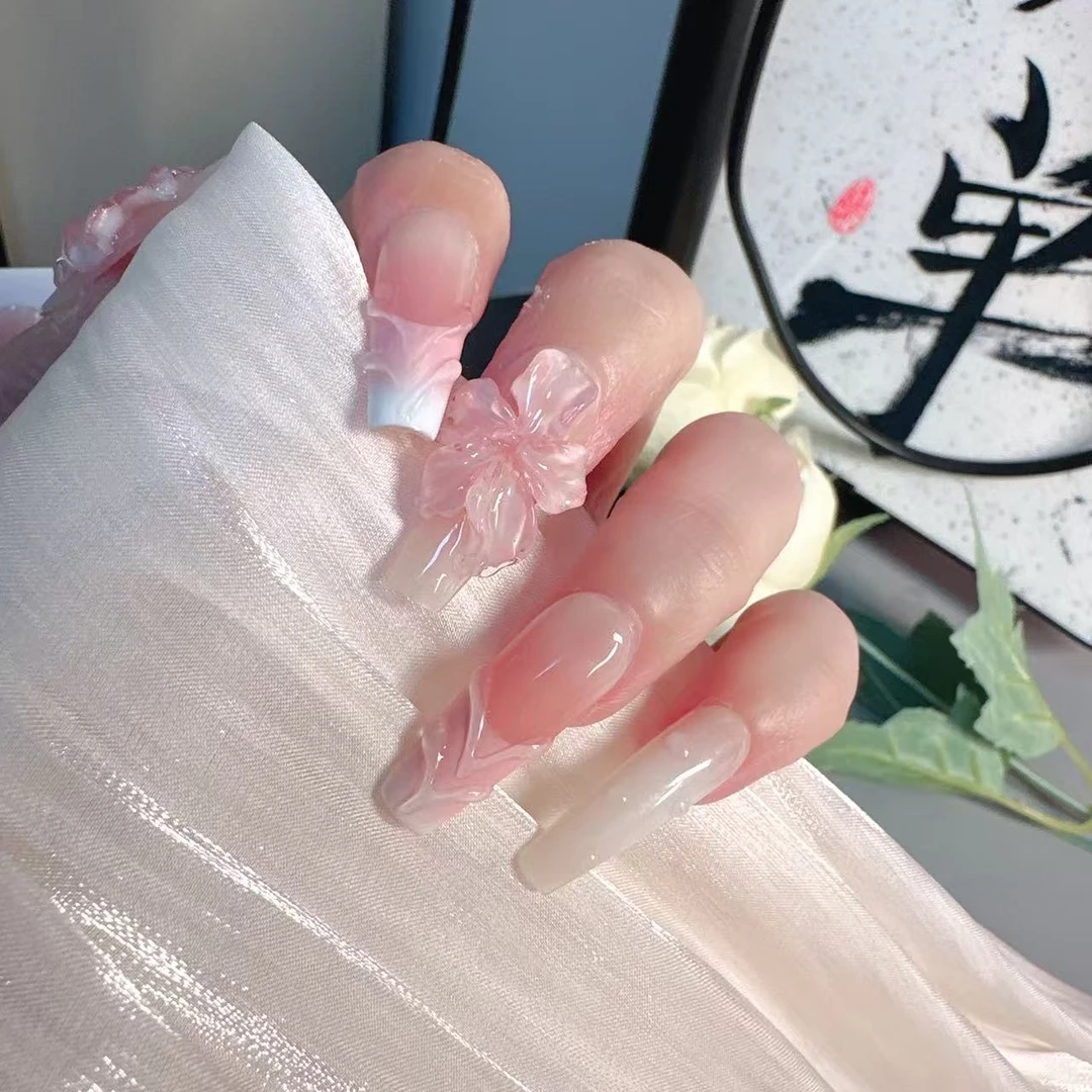 粉色法式纯手工大雕花（可制定甲型）