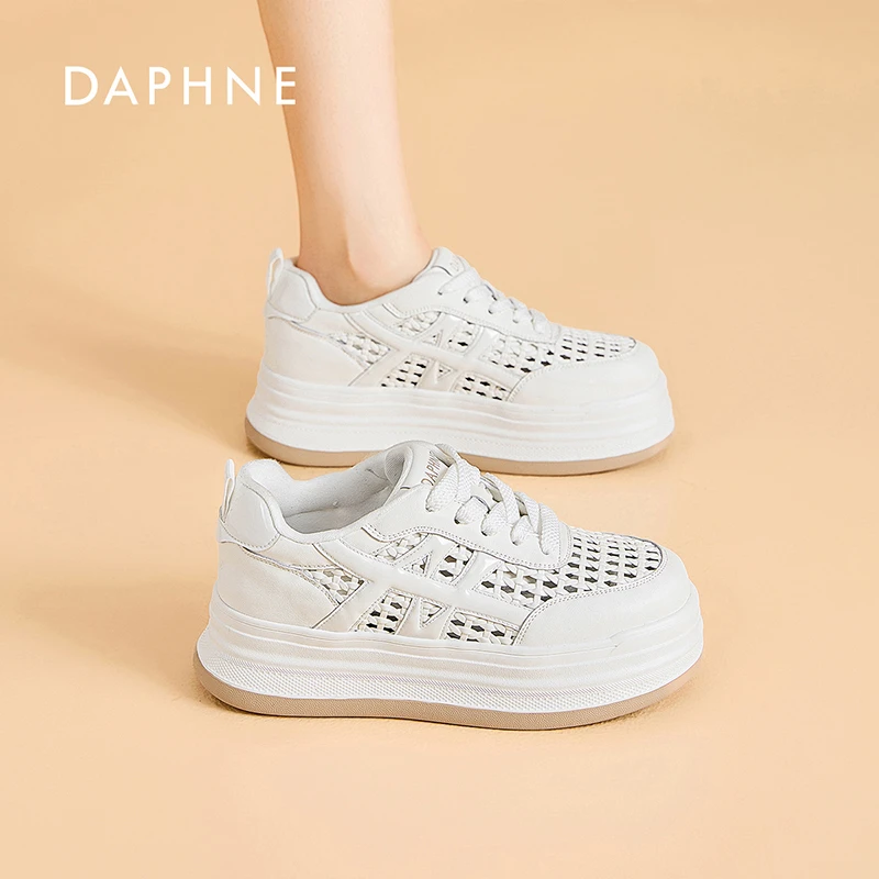 达芙妮编织镂空小白鞋女2025夏季新款网面透气软底踩屎感休闲鞋S