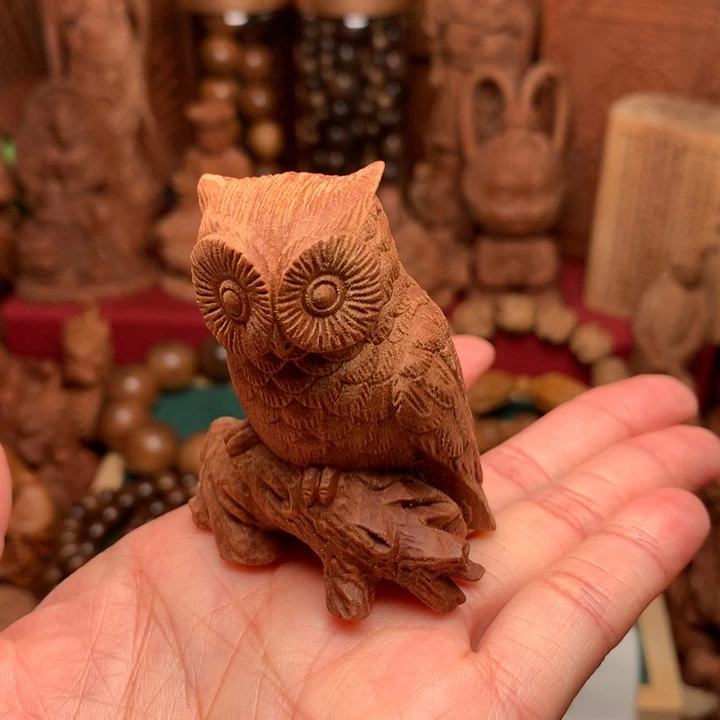 檀香木把件老山檀猫头鹰微瑕