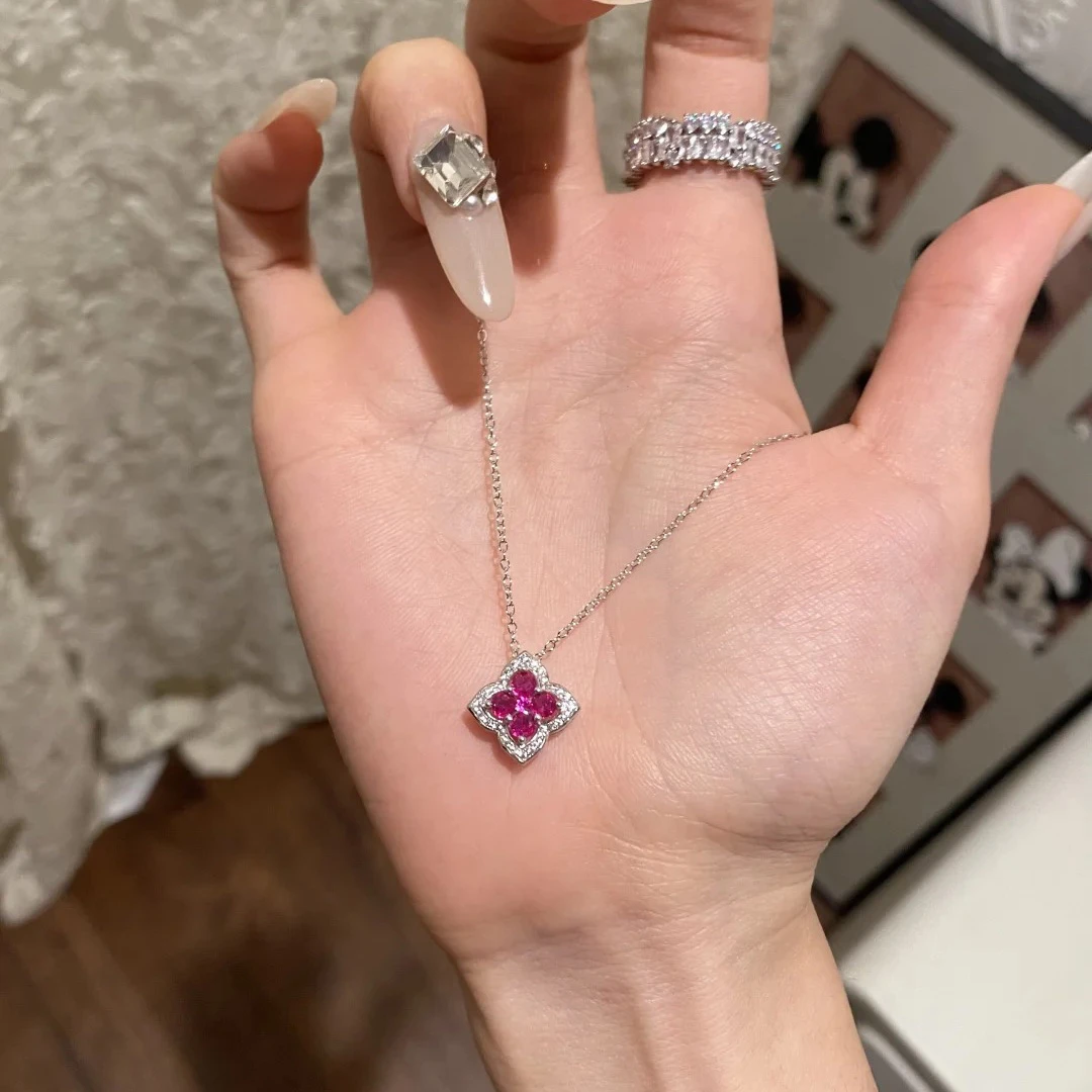 温柒 钛钢项链 玫红四叶草项链轻奢小众时尚百搭高级设计锁骨链