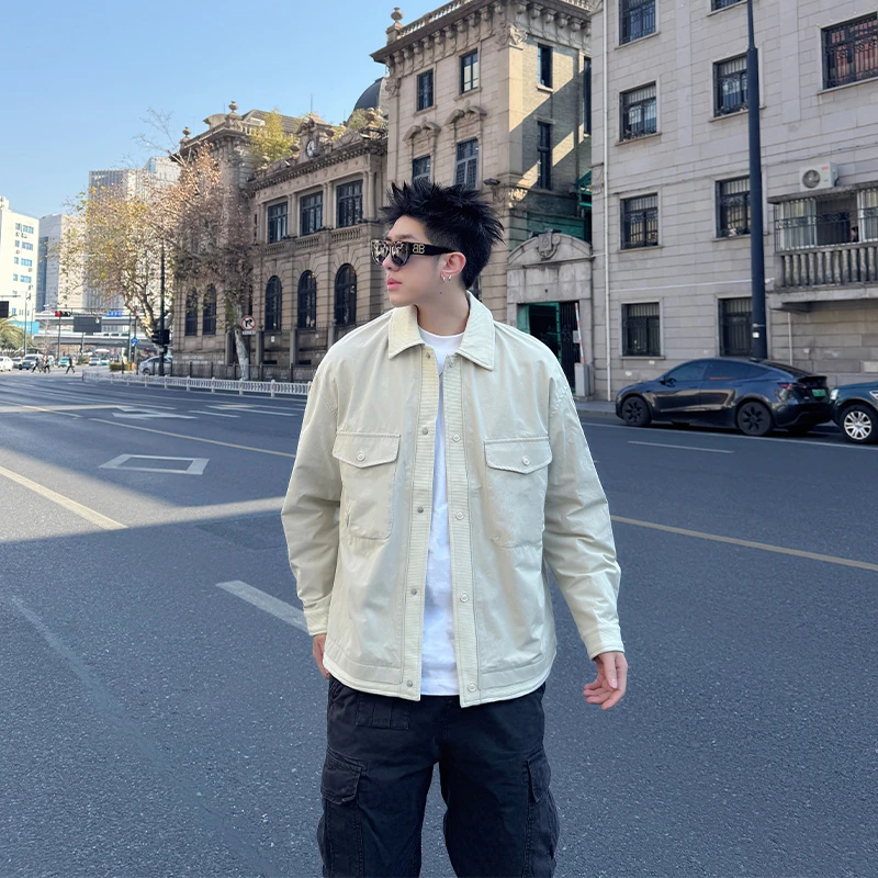 潮牌男士外套春秋季新款设计感男装高端翻领上衣痞帅休闲工装夹克
