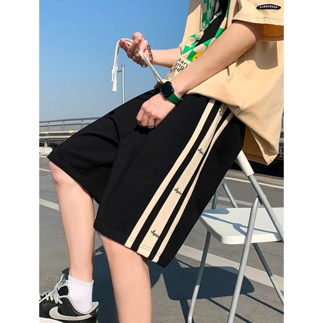 【阳哥甄选】条纹短裤夏季大码过膝运动裤子