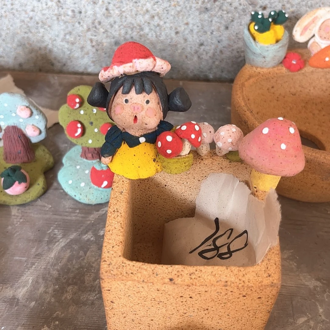 泥塑古镇炻陶花盆