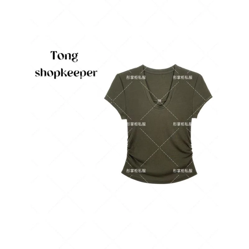 QJ/彤掌柜1681713 夏季25时尚U领莱赛尔天丝羊毛秀款打揽显瘦上衣