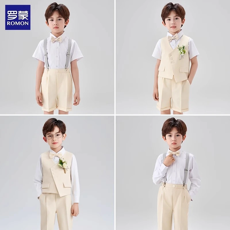 罗蒙男童西装套装英伦风儿童小西服男孩主持人钢琴演出服花童礼服