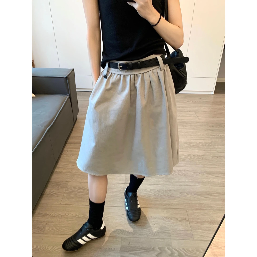 美式高腰显瘦休闲半身裙女夏季新款时尚百搭宽松遮胯a字中长裙