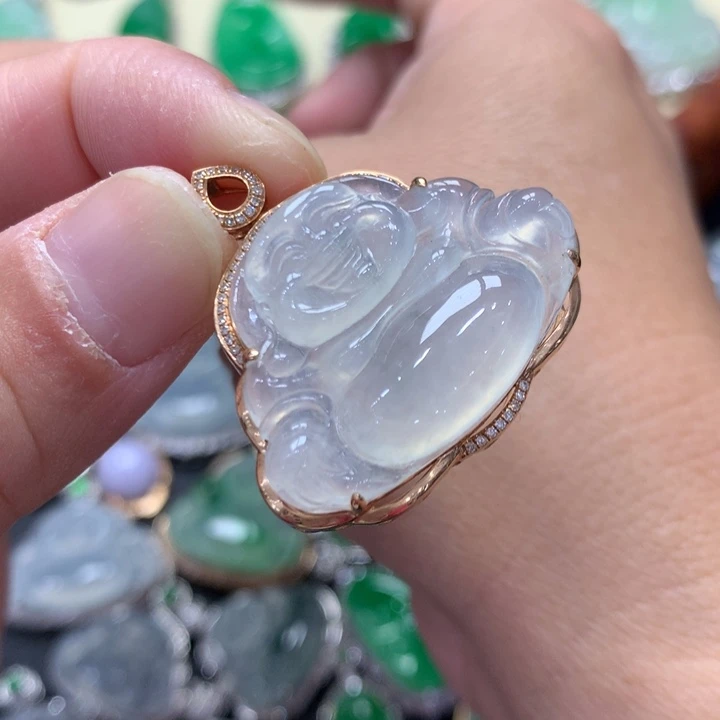 吊坠(不含链)18K金镶嵌翡翠