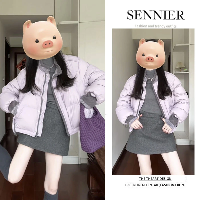 秋冬穿搭女2026新款洋气减龄保暖棉服外套修身内搭显瘦短裙三件套