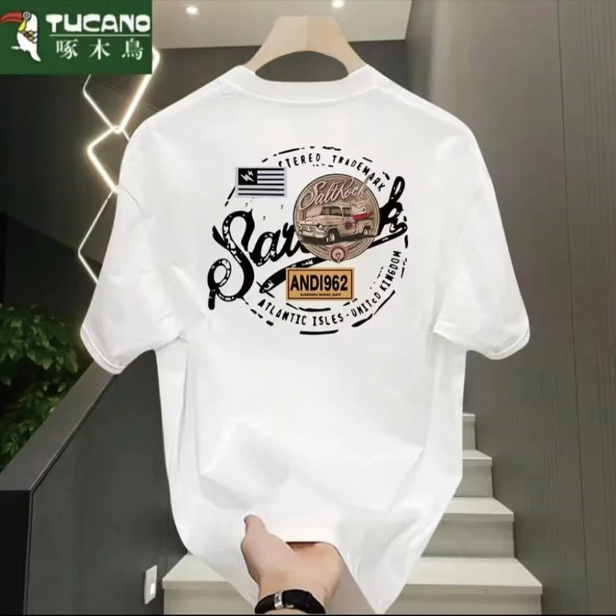 啄木鸟短袖夏季圆领喜庆龙年短袖T恤情侣ins小众上衣大码百搭时尚