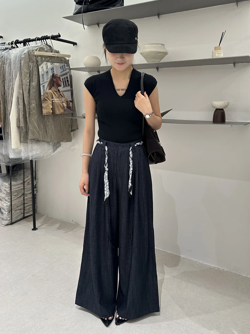 秋冬休闲裤简约丝巾腰带百搭阔腿裤