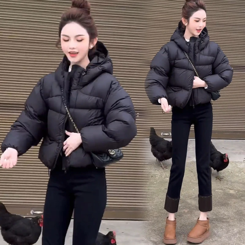 2025冬季新款加厚棉服女士洋气连帽短款面包服小个子保暖棉衣外套
