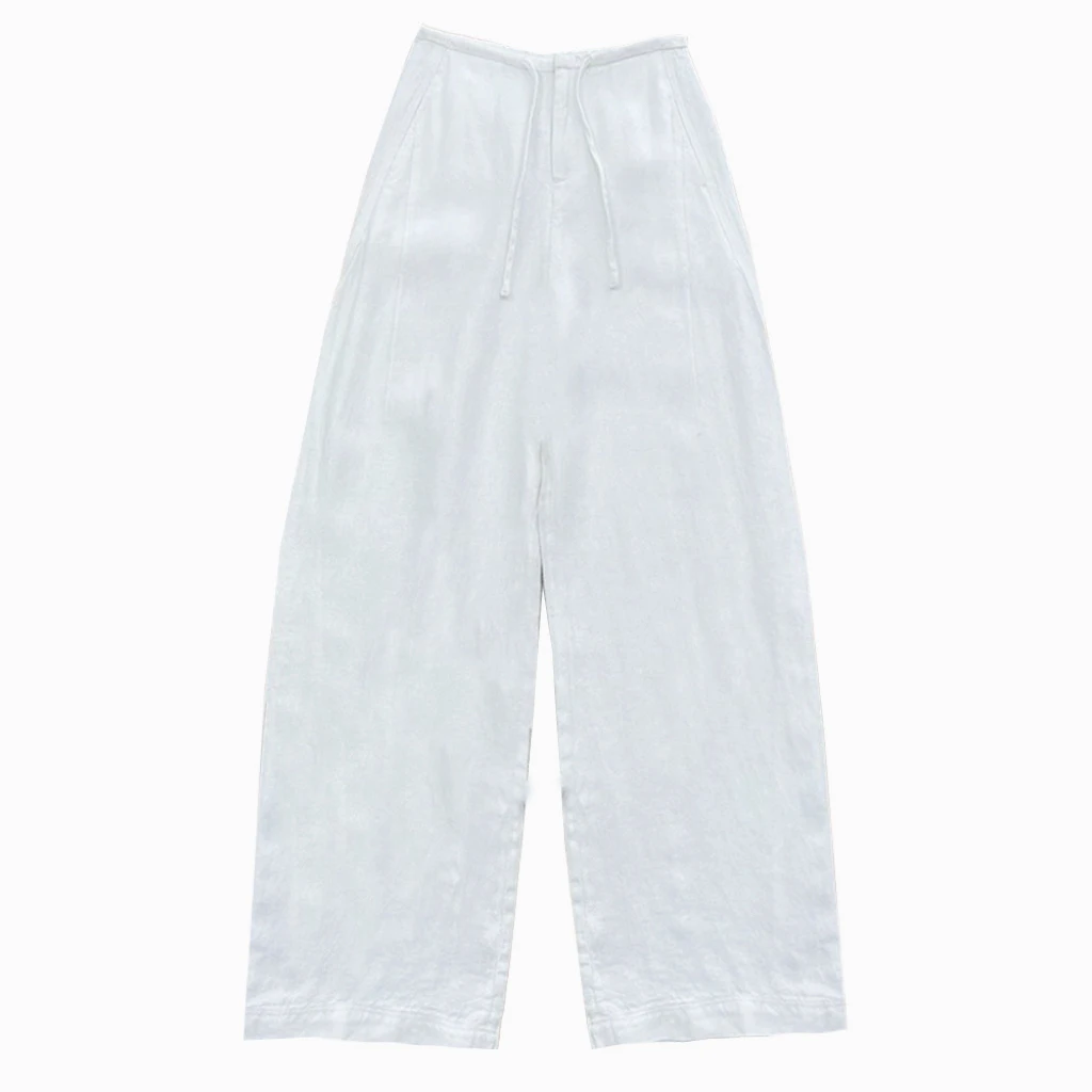 254013-【常】小夫  亚麻阔腿裤女春夏高腰直筒休闲裤凉感舒适长裤