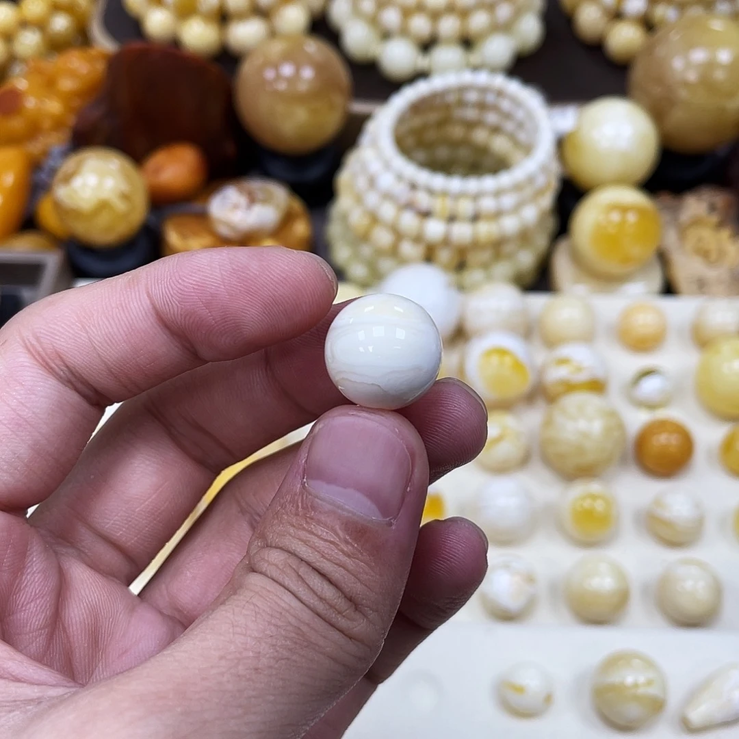 蜜蜡未镶嵌珠宝奇石15.5mm【妖花金瓷白】圆珠