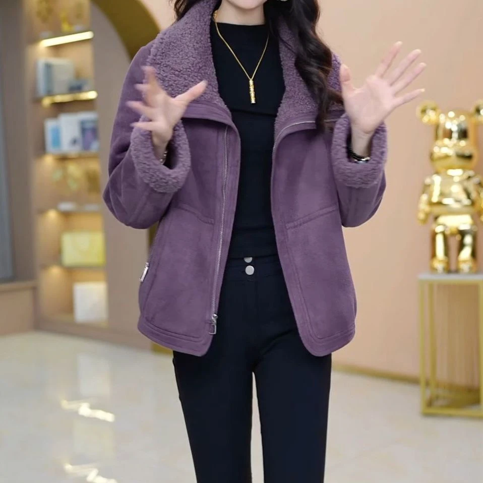 高档绒毛一体小个子时尚短外套2025冬季新款加厚保暖减龄显瘦外套