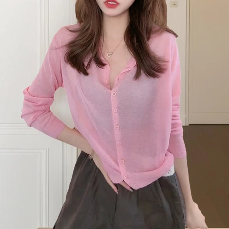 2025新款洋气氛围感显白纯色凉感长袖针织开衫LK2503908