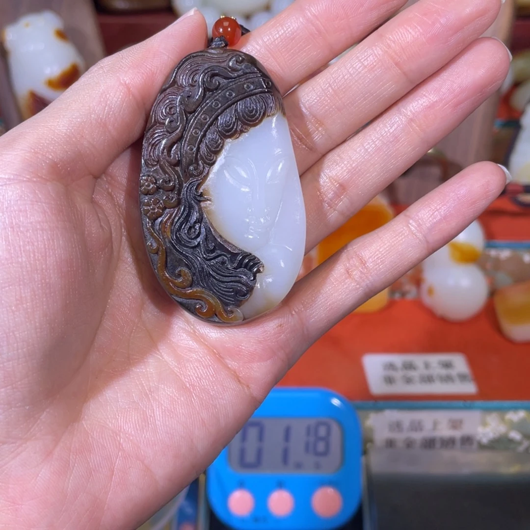 声***。和田玉未镶嵌挂件