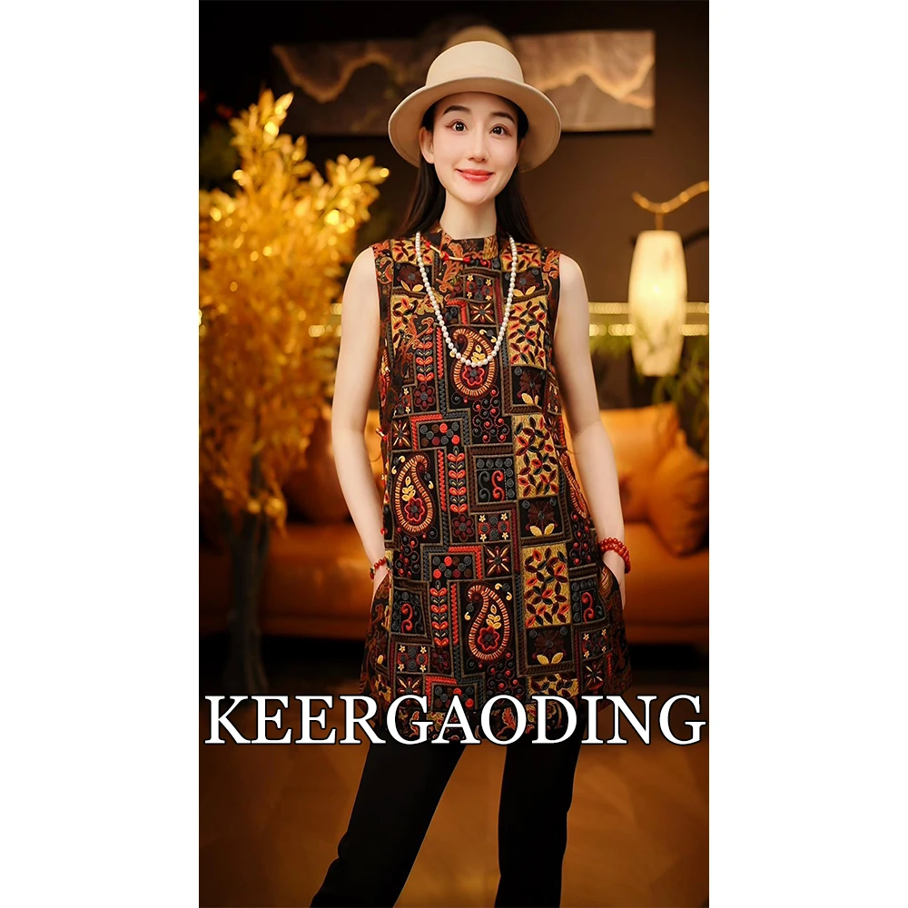 【可儿•高定】非遗苗绣高端新中式国风设计师款桑蚕丝马甲裙3-J6556