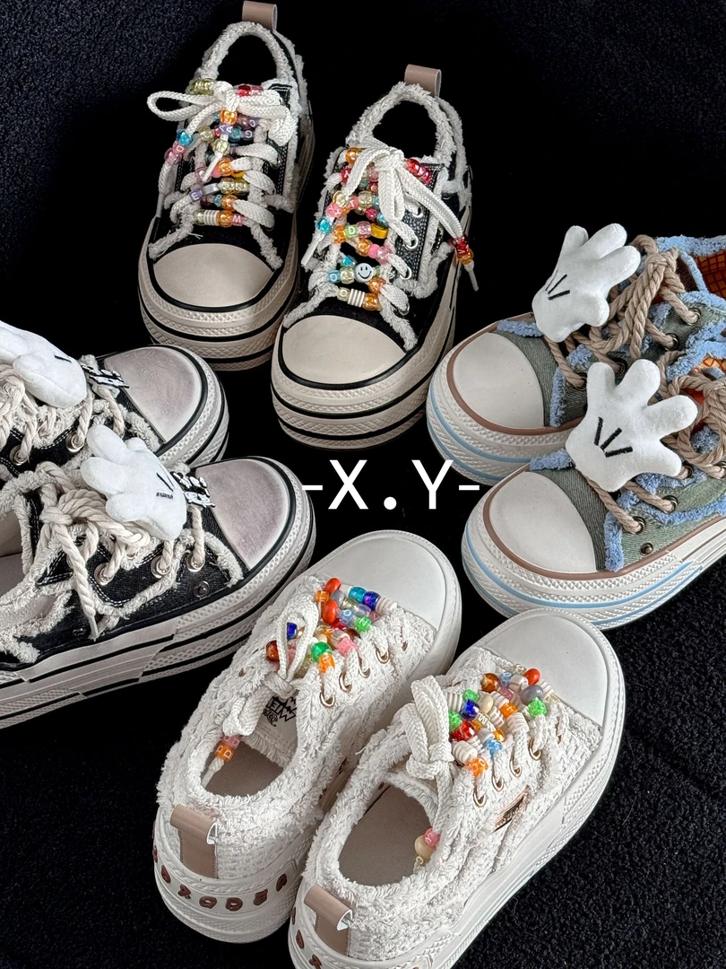 【XY 彩虹千层】现货 新款帆布松糕鞋防滑耐磨女65150