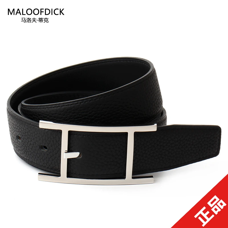 MALOOFDICK/马洛夫·蒂克窄款头层牛皮不锈钢针扣腰带细真皮男高档