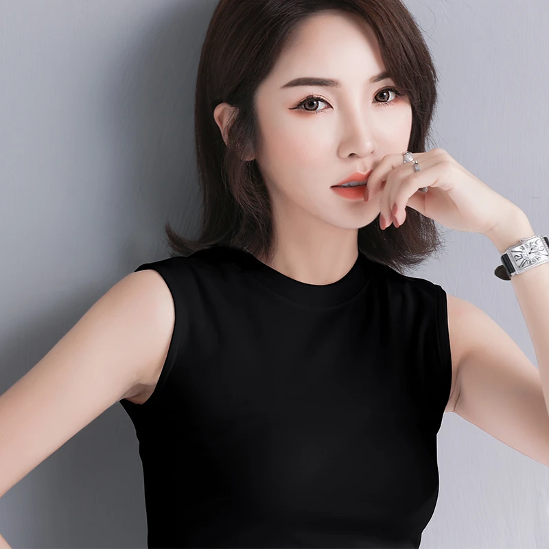 黑色修身螺纹棉半高领吊带背心女内搭夏季新款纯色百搭无袖打底衫