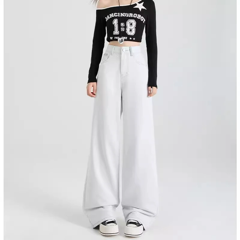 白色阔腿牛仔裤女2025春季新款显瘦垂感高腰宽松直筒阔腿拖地裤