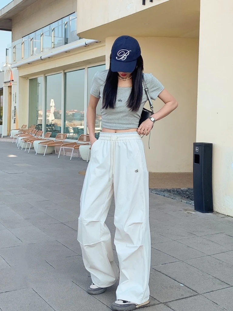 糖果色韩系慵懒感百搭显瘦撞色阔腿裤