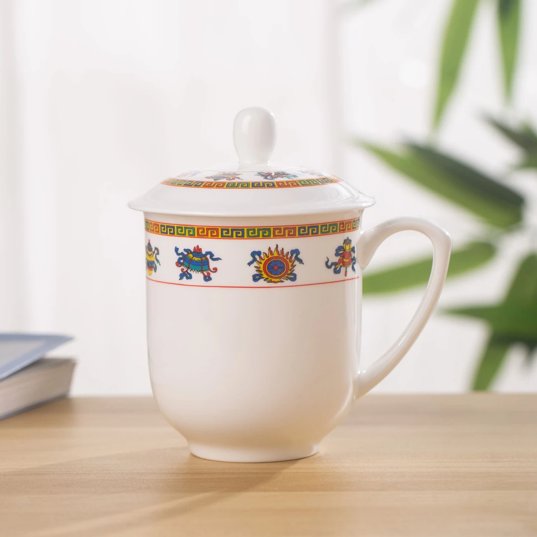 景德镇陶瓷茶杯单位接待茶杯礼品办公杯私人带盖骨瓷水杯会议茶杯