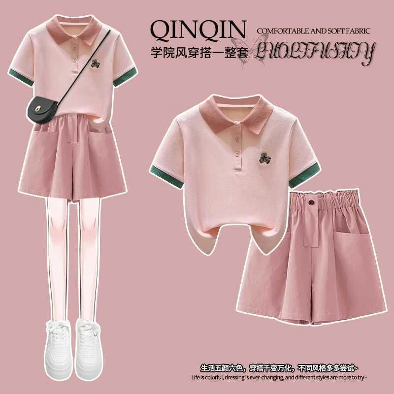 女童纯棉短袖短裤套装夏季2025新款韩版院风女孩时髦中大童两件套
