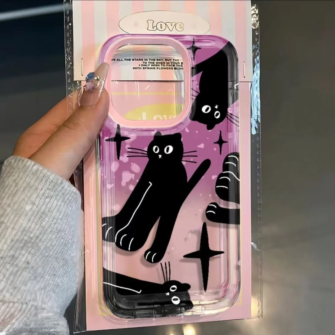 长腿黑猫适用苹果13手机壳iphone16pro/15/14/12小米vivo华为oppo