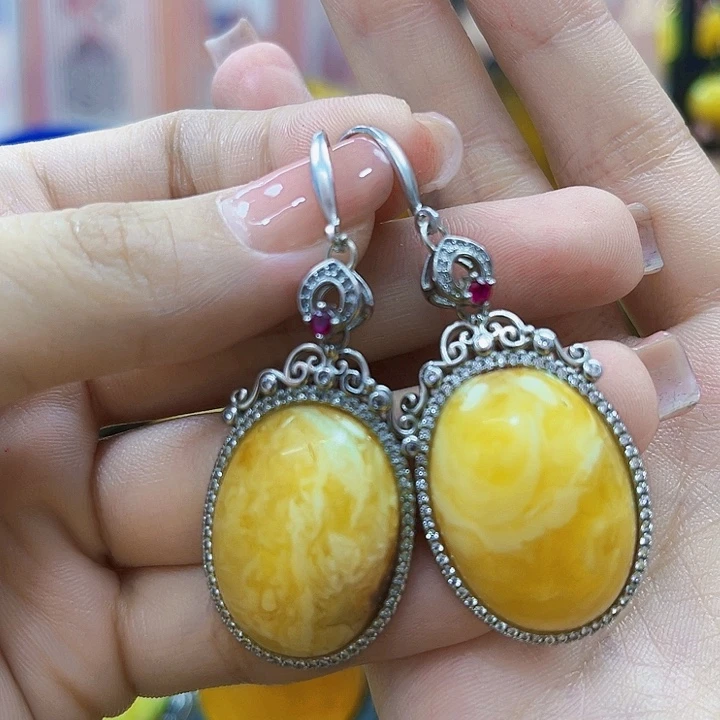 琥珀银S925镶嵌颈饰吊坠