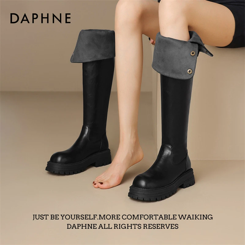 达芙妮秋冬季百搭厚底雪地靴时尚可人显瘦加绒舒适保暖长筒女靴