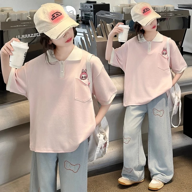 女童polo衫短袖t恤夏季中大童宽松休闲半袖上衣女孩学院风衣服潮t