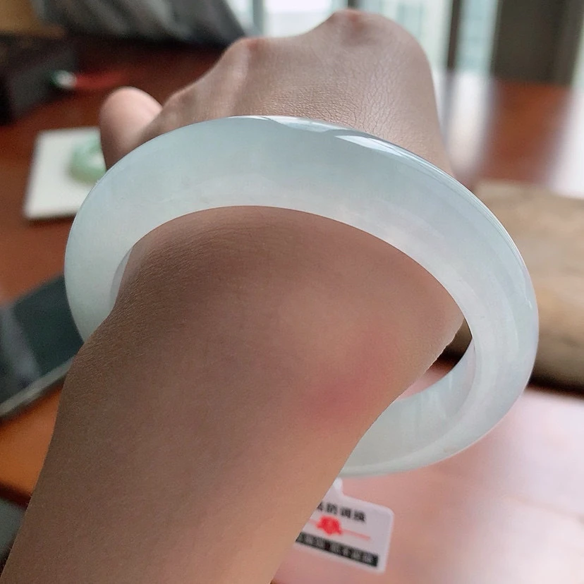 正圈58mm 冰种白月光 宽版厚装典雅天然缅甸翡翠A货手镯