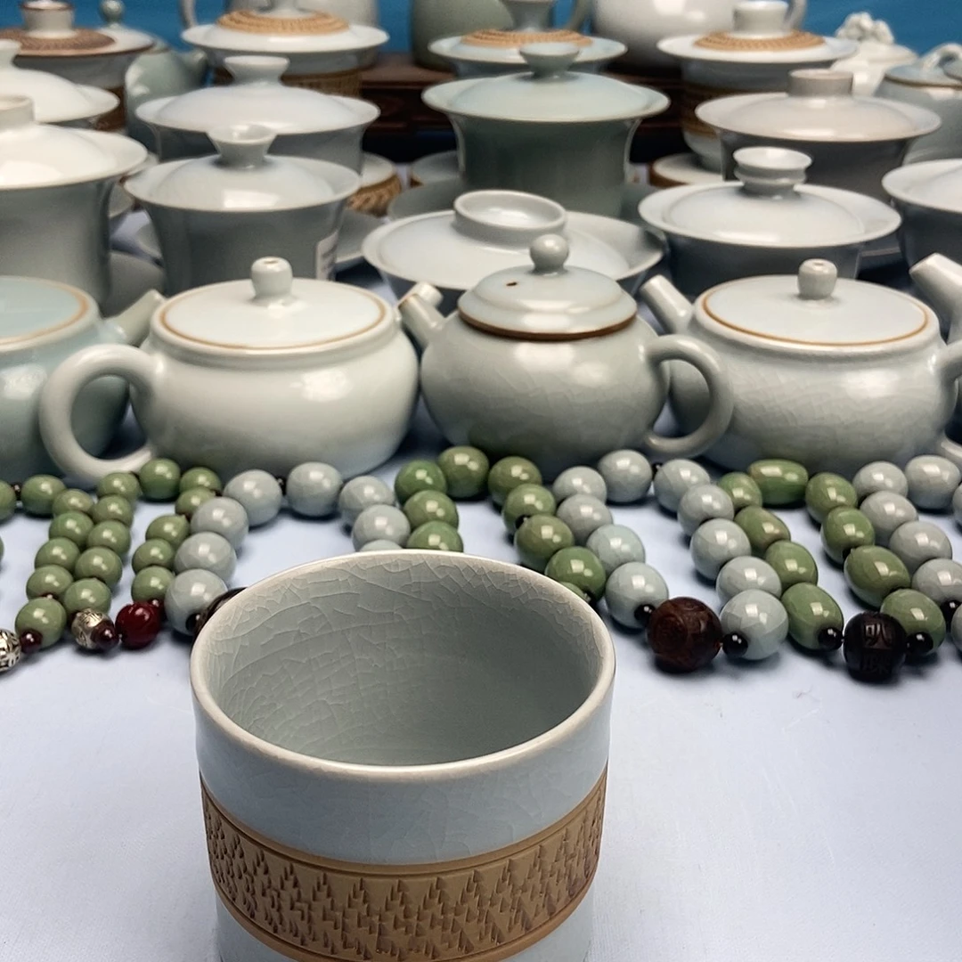 杯仿古月白釉腰缠万贯直桶杯原矿原釉原产地