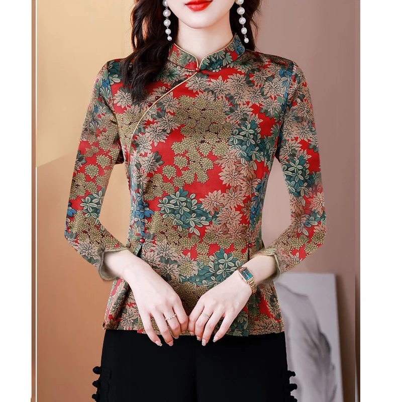 【羽墨】欣2362改良旗袍款长袖打底衫春秋新款国风上衣T恤